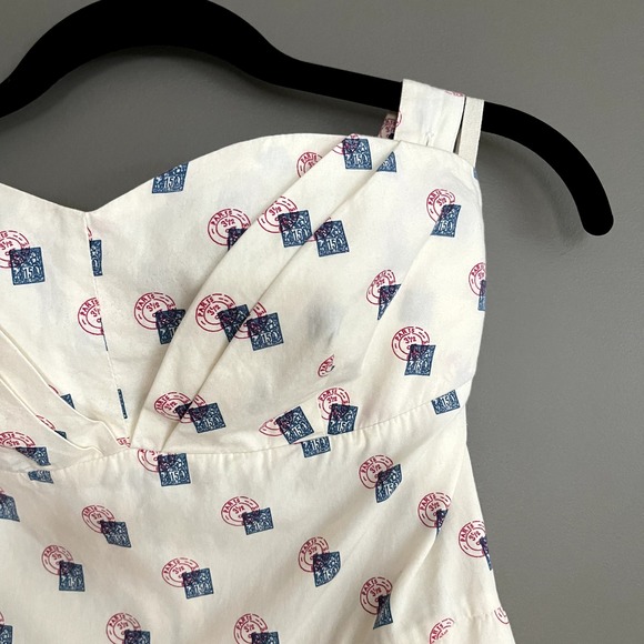 Anthropologie Girls from Savoy Sincerely Paris Halter Dress Sz 0 Cream Blue Red - Picture 10 of 16